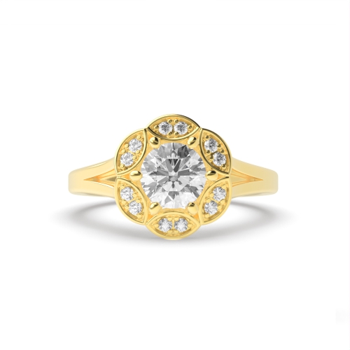 6 Prong Round Yellow Gold Starradiant Halo Engagement Rings