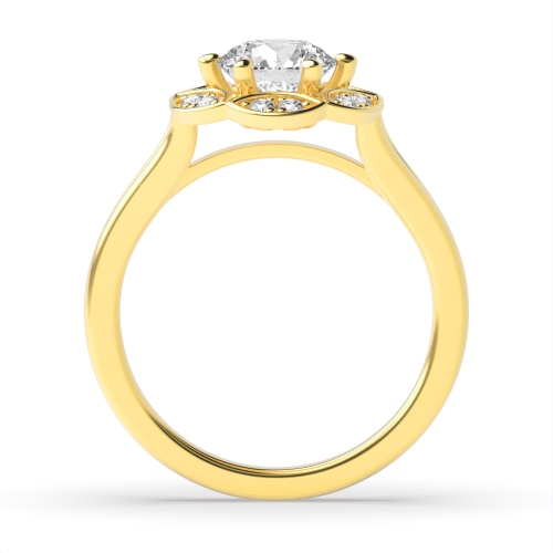 6 Prong Round Yellow Gold Starradiant Halo Engagement Rings
