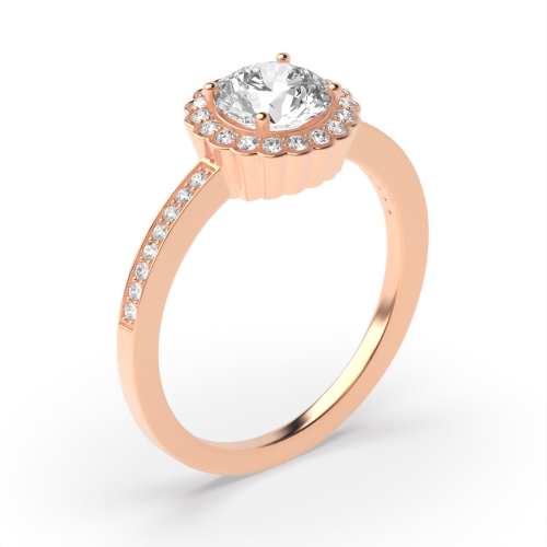 4 Prong Setting Round Shape Halo Engagement Diamond Ring