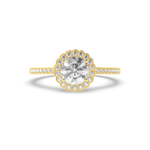 4 Prong Round Yellow Gold Infiniteflow Halo Engagement Rings