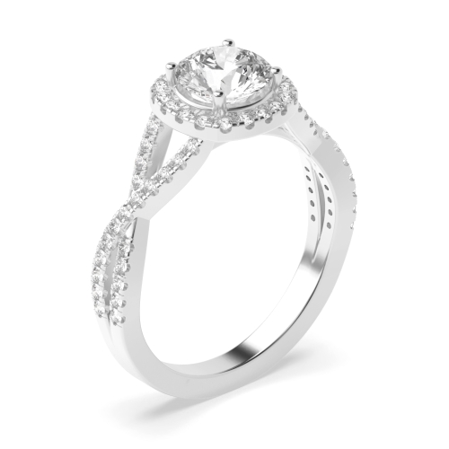 4 Prong Setting Round Shape Side Stone Engagement Diamond Ring