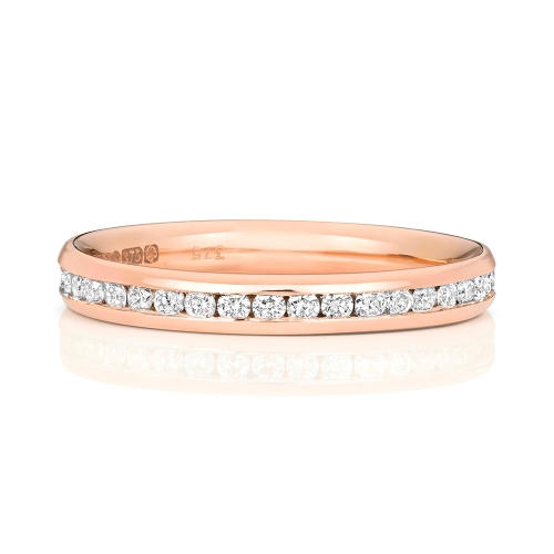 Channel Setting Round Rose Gold Poised Eternity Engagement Rings