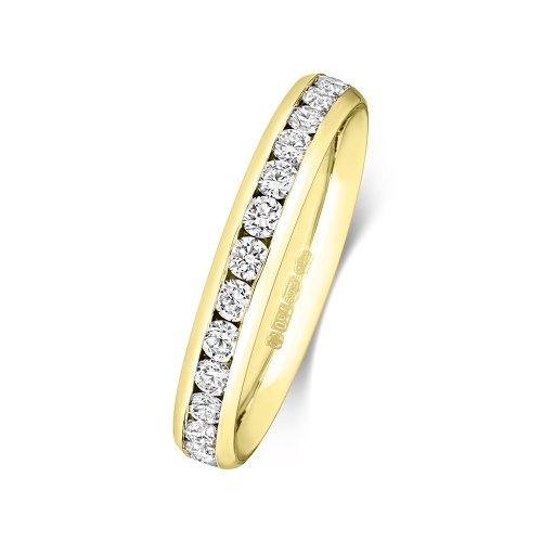 Channel Setting Round Yellow Gold Gleamflow Eternity Diamond Rings