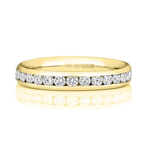 Channel Setting Round Yellow Gold Gleamflow Eternity Diamond Rings