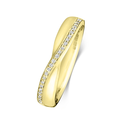 Pave Setting Round Yellow Gold Criss over wedding Eternity Diamond Rings