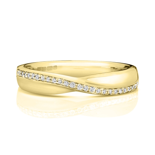 Pave Setting Round Yellow Gold Criss over wedding Eternity Diamond Rings