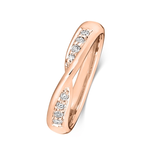 Pave Setting Round Rose Gold Crossover wedding Eternity Diamond Rings
