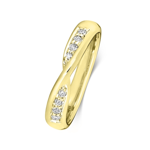 Pave Setting Round Yellow Gold Crossover wedding Eternity Diamond Rings