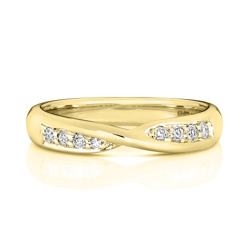 Pave Setting Round Yellow Gold Crossover wedding Eternity Diamond Rings