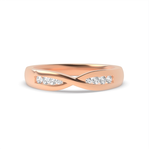 Channel Setting Round Rose Gold Crossover wedding Eternity Diamond Rings