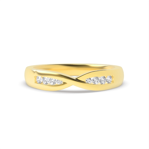 Channel Setting Round Yellow Gold Crossover wedding Eternity Diamond Rings