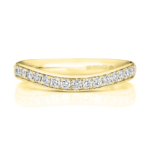 Pave Setting Round Yellow Gold Tapered Eternity Engagement Rings