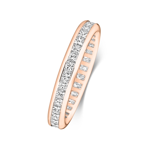 Channel Setting Princess Rose Gold Wedding band Eternity Diamond Rings