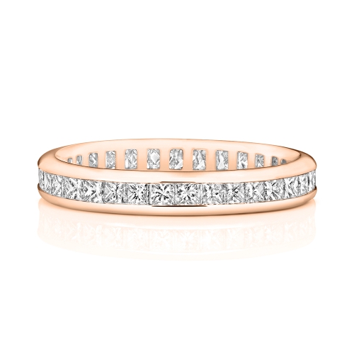 Channel Setting Princess Rose Gold Wedding band Eternity Diamond Rings