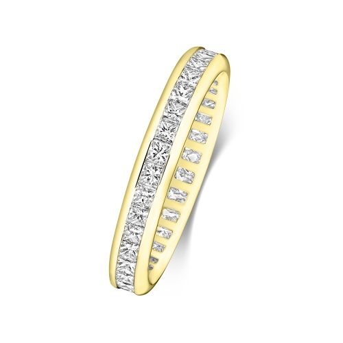 Channel Setting Princess Yellow Gold Wedding band Eternity Diamond Rings