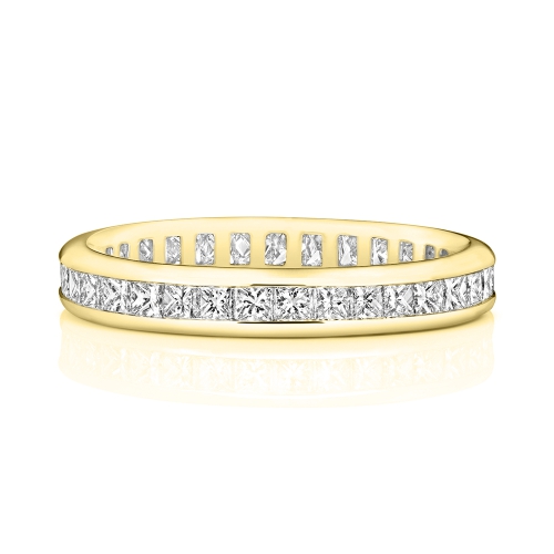 Channel Setting Princess Yellow Gold Wedding band Eternity Diamond Rings