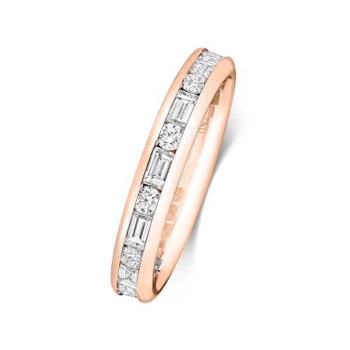 Channel Setting Round/Baguette Rose Gold Elysian Eternity Diamond Rings