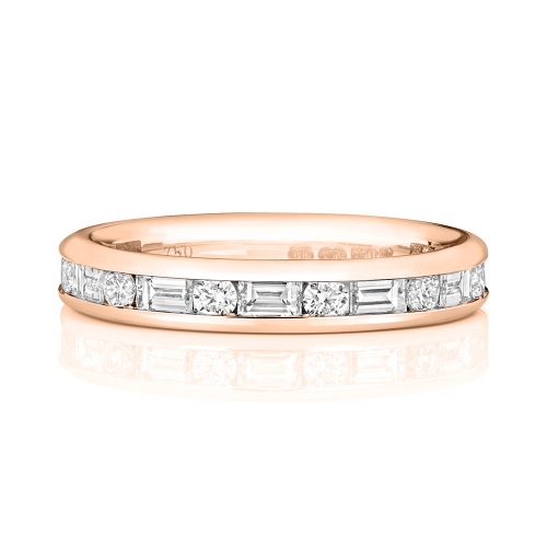 Channel Setting Round/Baguette Rose Gold Elysian Eternity Diamond Rings
