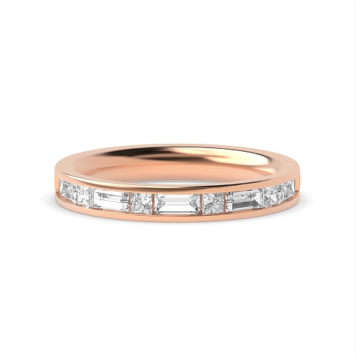 Channel Setting Princess/Baguette Rose Gold Sparkstud Eternity Diamond Rings