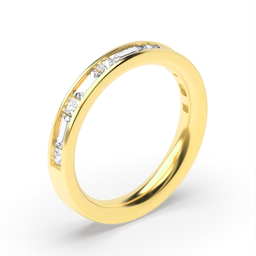 Channel Setting Princess/Baguette Yellow Gold Sparkstud Eternity Diamond Rings