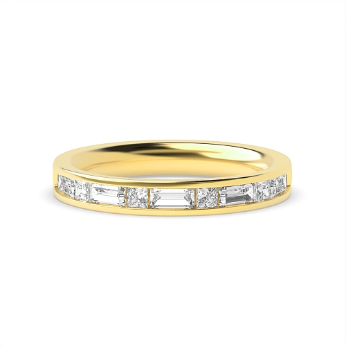 Channel Setting Princess/Baguette Yellow Gold Sparkstud Eternity Diamond Rings