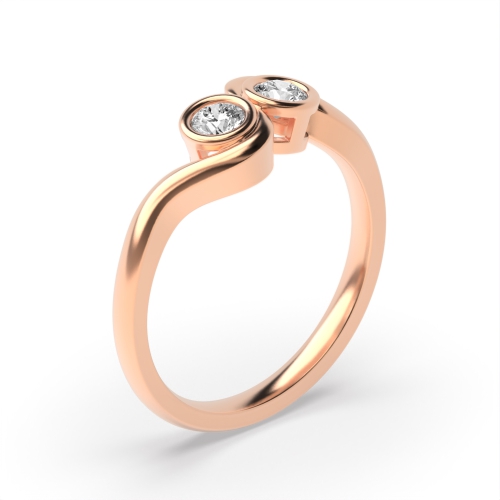 Bezel Setting Round Rose Gold wrap around Toi Et Moi Engagement Rings