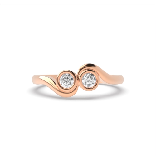 Bezel Setting Round Rose Gold wrap around Toi Et Moi Engagement Rings