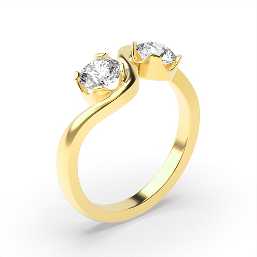 4 Prong Round Yellow Gold Wave two Unique Engagement Rings