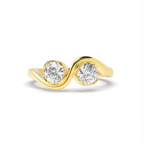 4 Prong Round Yellow Gold Wave two Unique Engagement Rings