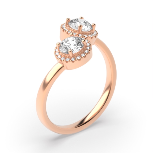 4 Prong Round Rose Gold 2 stone Halo Engagement Rings
