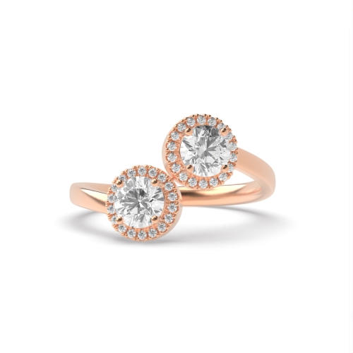 4 Prong Round Rose Gold 2 stone Halo Engagement Rings