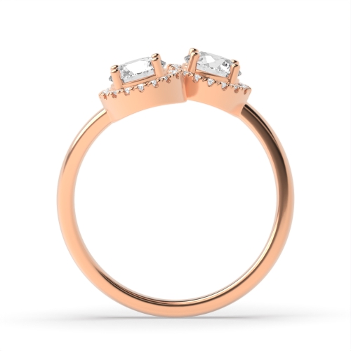 4 Prong Round Rose Gold 2 stone Halo Engagement Rings