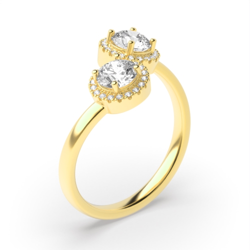 4 Prong Round Yellow Gold 2 stone Toi Et Moi Engagement Rings