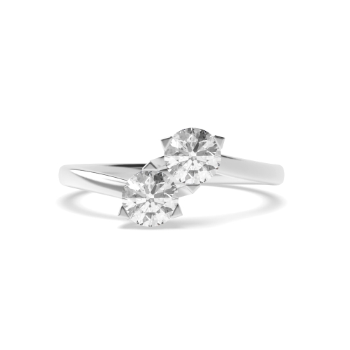 3 Prong Round Silver Two Toi Et Moi Engagement Rings