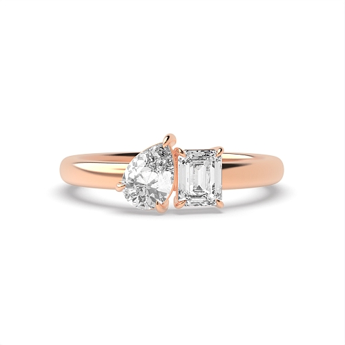 4 Prong Emerald/Pear Rose Gold And pear Toi Et Moi Engagement Rings