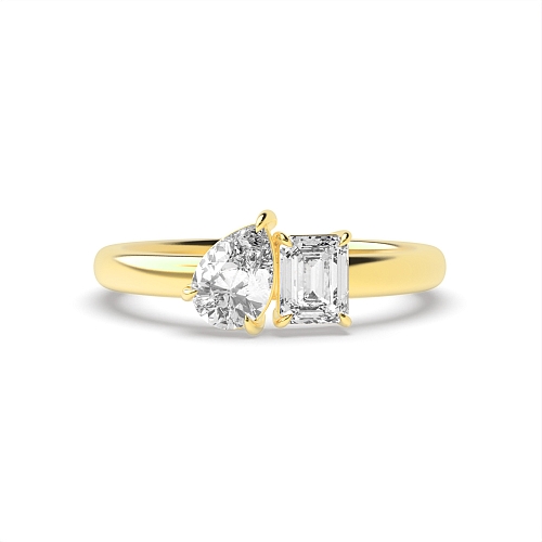 4 Prong Emerald/Pear Yellow Gold And pear Toi Et Moi Engagement Rings