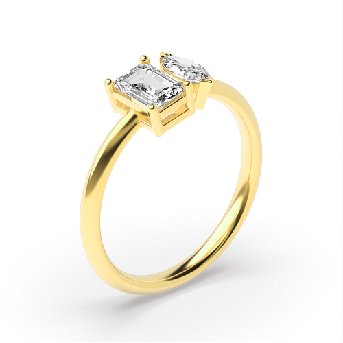 4 Prong Emerald Yellow Gold And marquise Unique Engagement Rings