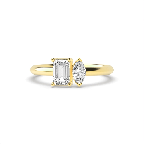 4 Prong Emerald Yellow Gold And marquise Unique Engagement Rings