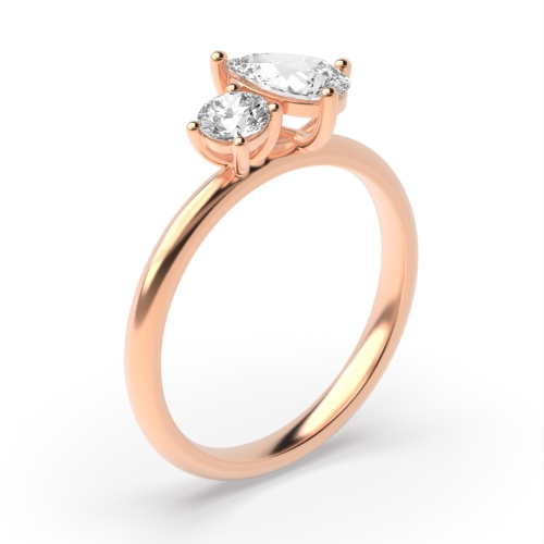 4 Prong Round/Pear Rose Gold Two Toi Et Moi Engagement Rings
