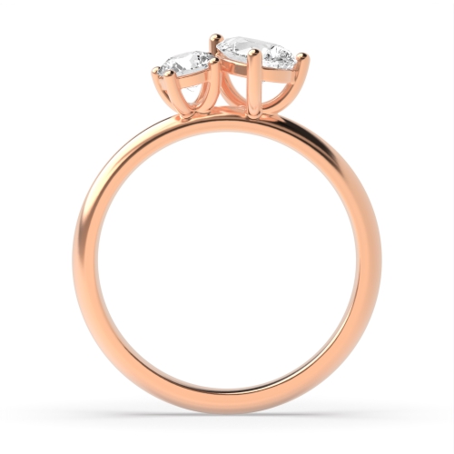 4 Prong Round/Pear Rose Gold Two Toi Et Moi Engagement Rings