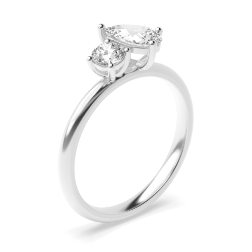 4 Prong Round/Pear Silver Two Toi Et Moi Engagement Rings