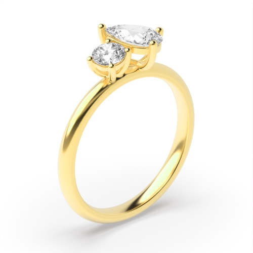4 Prong Round/Pear Yellow Gold Two Toi Et Moi Engagement Rings