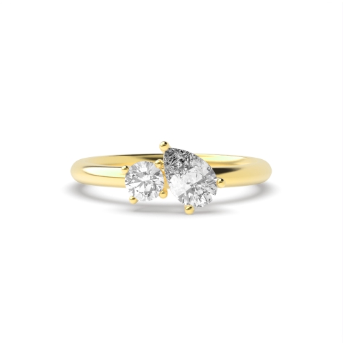 4 Prong Round/Pear Yellow Gold Two Toi Et Moi Engagement Rings