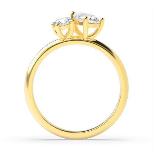 4 Prong Round/Pear Yellow Gold Two Toi Et Moi Engagement Rings