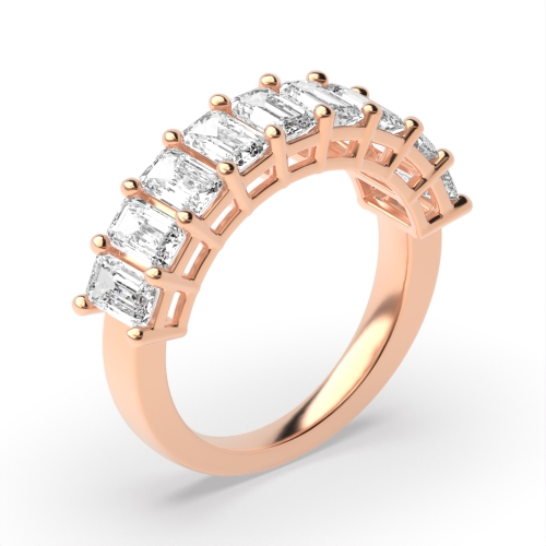 4 Prong Setting Emerald Shape Diamond Half Eternity Ring