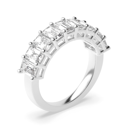 4 Prong Emerald Half Eternity Diamond Rings