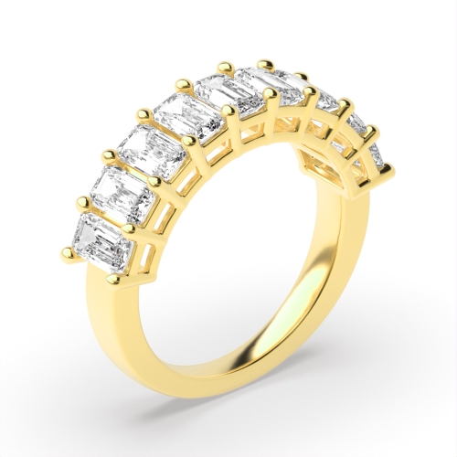 4 Prong Emerald Yellow Gold Half Eternity Wedding Rings & Bands