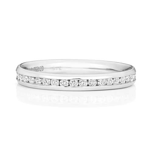 Channel Setting Round Auraflow Moissanite Eternity Diamond Rings