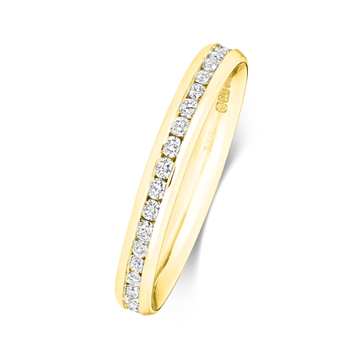Channel Setting Round Yellow Gold Auraflow Eternity Diamond Rings