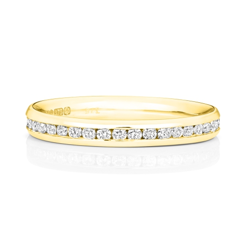 Channel Setting Round Yellow Gold Auraflow Eternity Diamond Rings